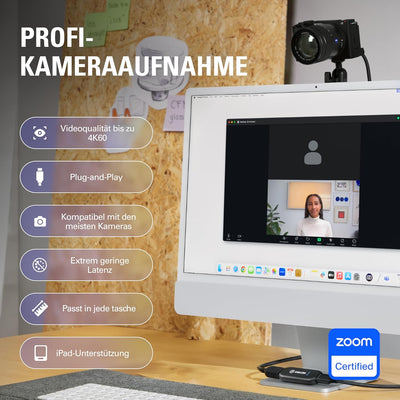 Elgato Cam Link 4K, externe Kamera-Aufnahmekarte, streamen und aufzeichnen mit DSLR, Camcorder, als