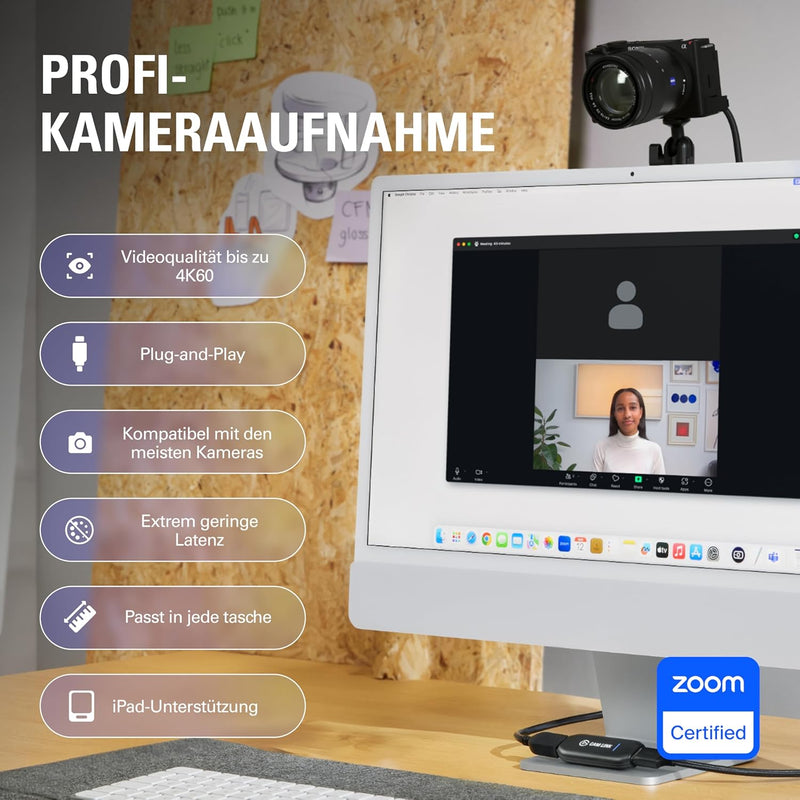 Elgato Cam Link 4K, externe Kamera-Aufnahmekarte, streamen und aufzeichnen mit DSLR, Camcorder, als