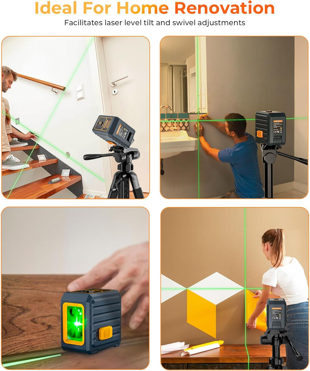 Kreuzlinienlaser, CIGMAN Grüner Kreuzlaser Selbstnivellierend Linienlaser, 30m Arbeitsreichweite, 36