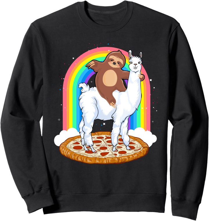 Faultier Reitet Auf Lama Pizza Alpaka Regenbogen Kinder Sweatshirt