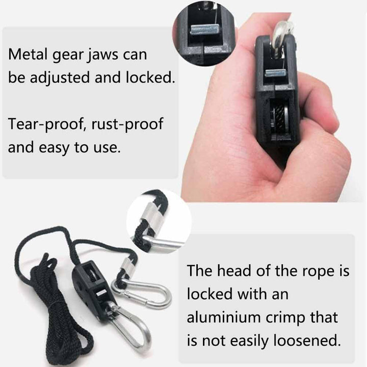 4stk, Heavy Duty 1/8" Rope Pulley Ratchet Hangers, einstellbare verstärkte Metall-Zahnräder, 5.5-ft