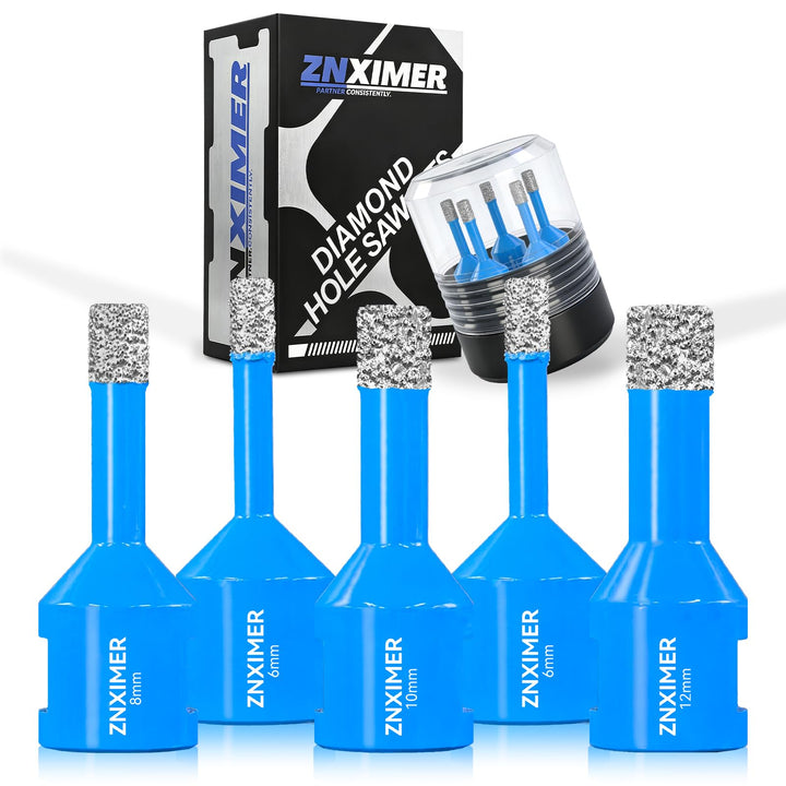 Diamant Fliesenbohrer Set - 5 Stück 6mm/6mm/8mm/10mm/12mm M14 Diamantbohrer Lochsäge für Fliesen Por
