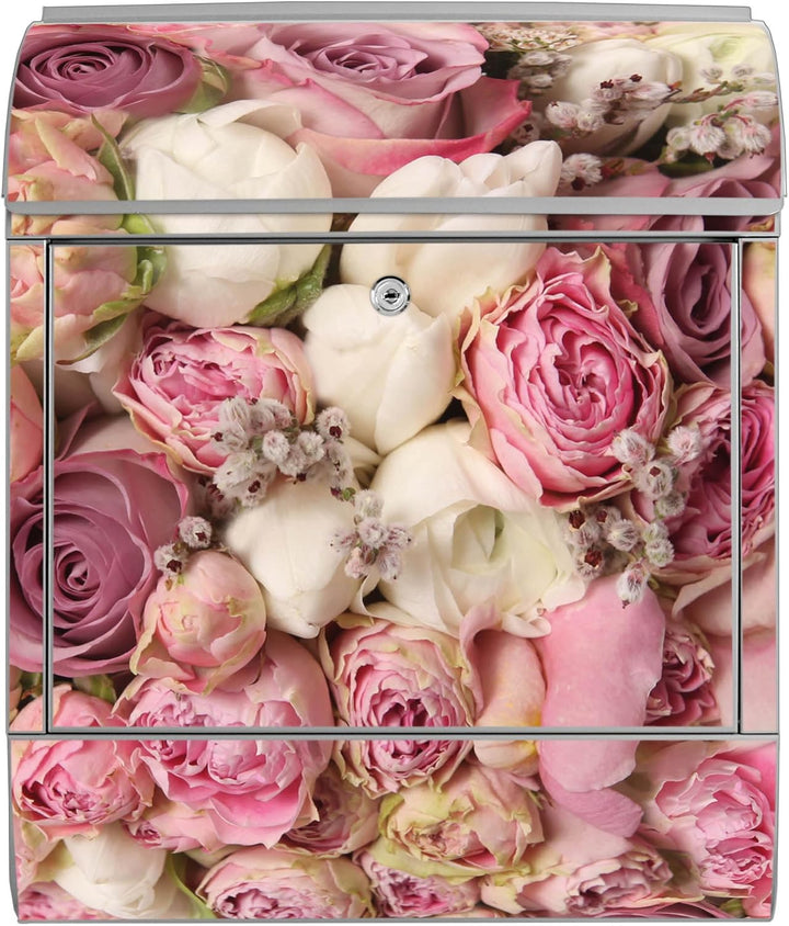 banjado® Design Briefkasten personalisiert mit Motiv Strauss Rosen 39x47x14cm & 2 Schlüssel - Briefk