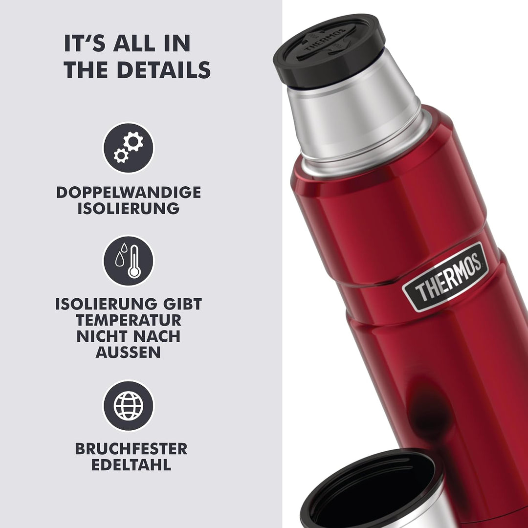 Thermos 4003.248.047 Thermosflasche Stainless King, Edelstahl Cranberry 0,47 l, Drehverschluss, 12 S