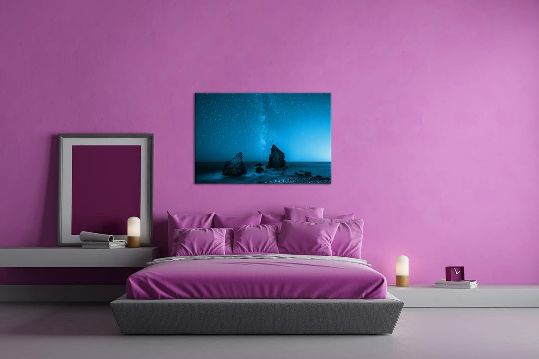 deyoli atemberaubender Sternenhimmel am Meer Format 80x60 Effekt: Monocrome Blau als Leinwandbild, M