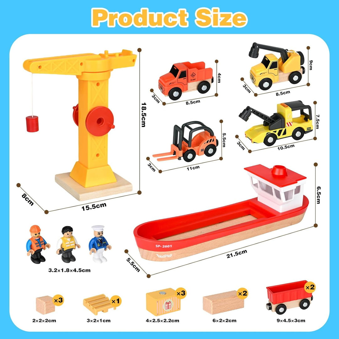 Vanplay Kran Spielzeug Baustellenfahrzeuge Kinder - Holz Baustelle Spielzeug ab 3 Jahre Junge mit Sc