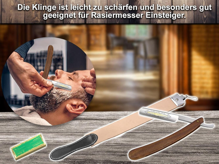 Rasiermesser Set EXTRA ROBUSTER Abziehleder Rasiermesser Goldätzung 5.8 Zoll + Paste aus Solingen