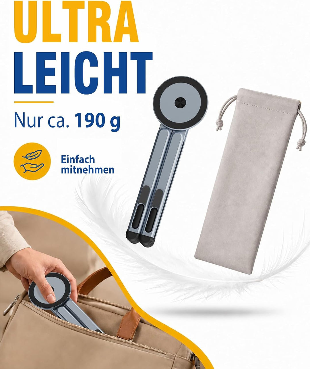 Urmust Leichter Laptop Ständer, Alu Tablet &amp; Magnet-Handyhalter Grau Grau Laptop Ständer 3-in-1, Gra