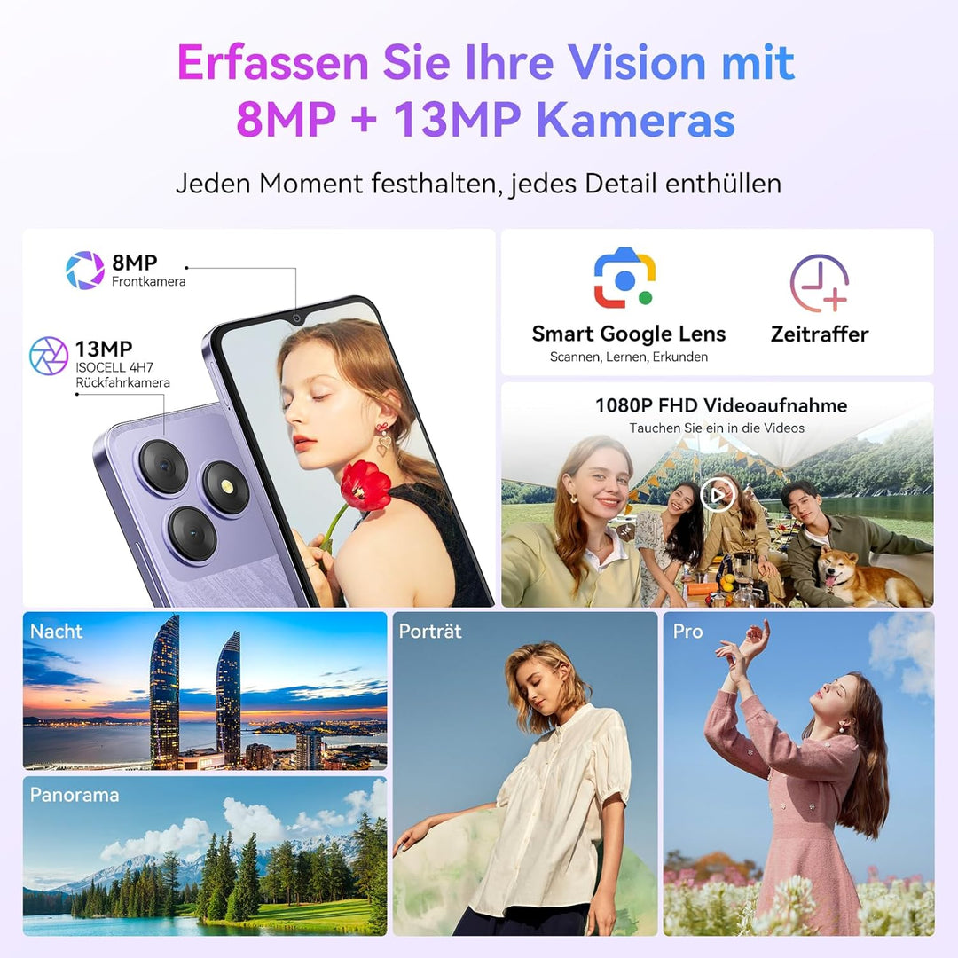 Blackview Wave 8C Handy Ohne Vertrag Günstig Android 14, 6GB+64GB/2TB SD, Octa Core 6,56" HD+, Akku