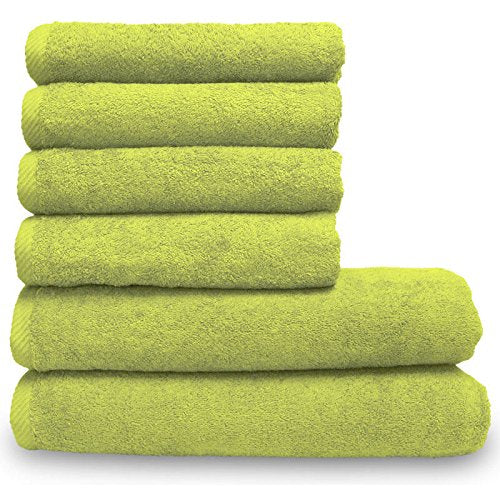 Pure Line Handtuch-Set 6 teilig, 2 Duschtücher 70 x 140 cm & 4 Handtücher 50 x 100 cm, Lime, Lime