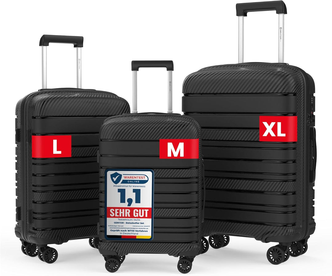GENTOR Koffer Reisekoffer mit Rollen Carbonoptik Hartschalenkoffer Trolley Handgepäck mit TSA-Schlos