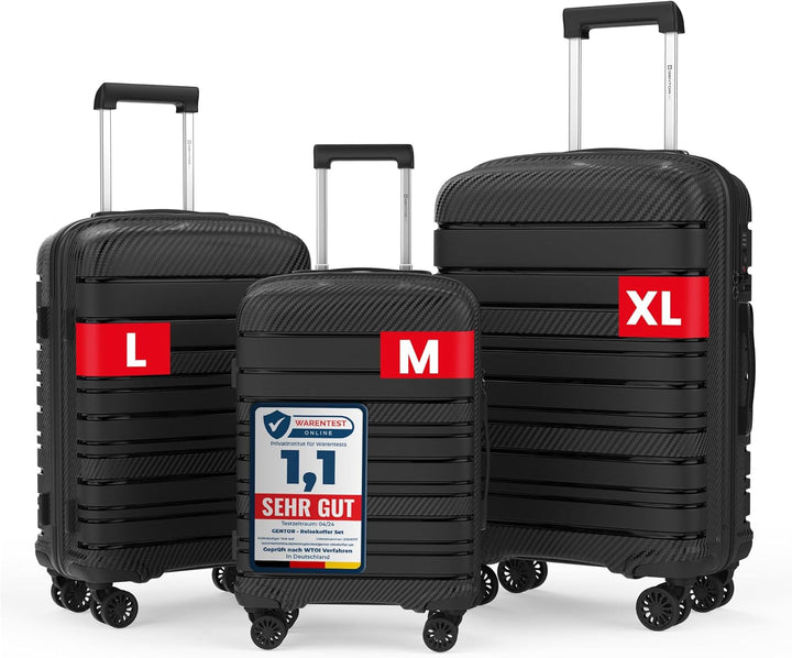 GENTOR Koffer Reisekoffer mit Rollen Carbonoptik Hartschalenkoffer Trolley Handgepäck mit TSA-Schlos