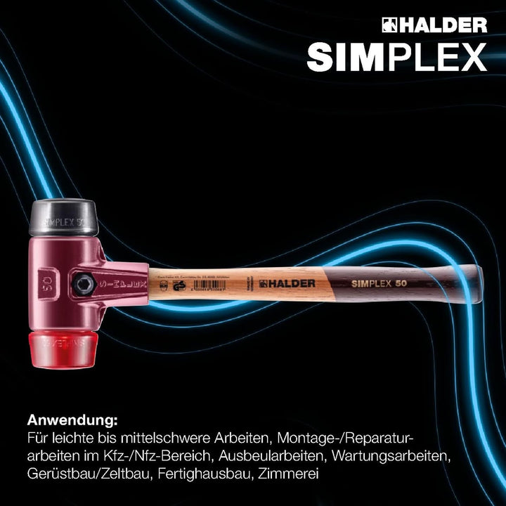 SIMPLEX-Schonhammer, Gummikomposition/Plastik; mit Tempergussgehäuse und hochwertigem Holzstiel | D=