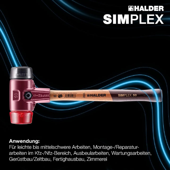 SIMPLEX-Schonhammer, Gummikomposition/Plastik; mit Tempergussgehäuse und hochwertigem Holzstiel | D=