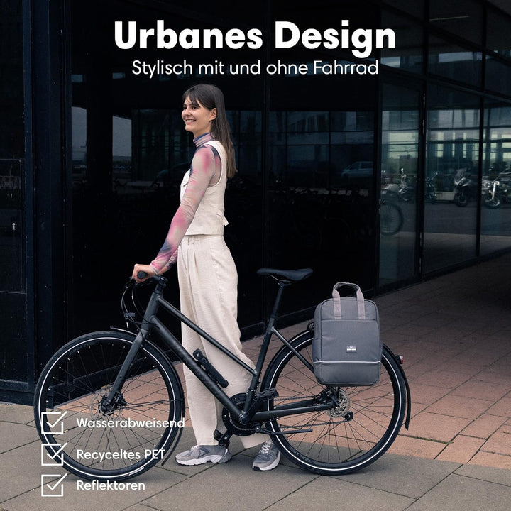 Johnny Urban Fahrradtaschen für Gepäckträger Damen &amp; Herren Dunkelgrau - Jona Medium Bike - 2 in 1 F