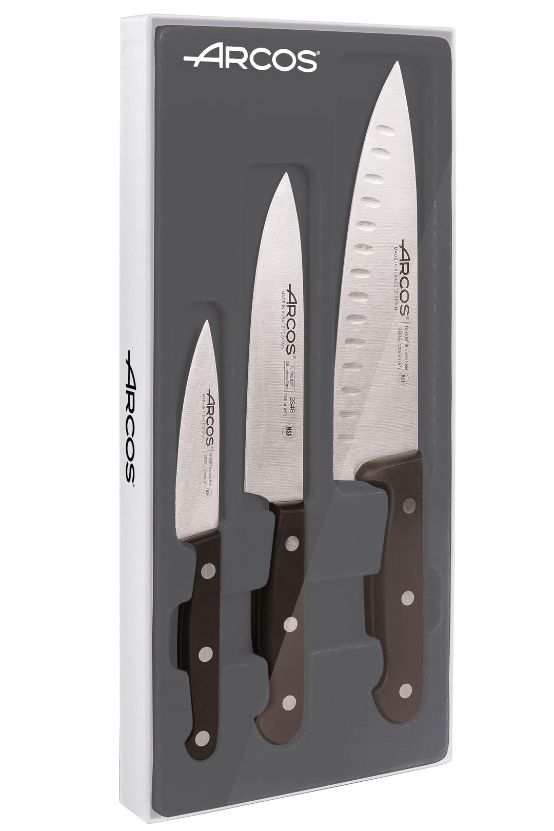 Arcos Messerset 3-teilig - Edelstahl Nitrum, Professionelle Küchenmesser - Ergonomischer Griff aus P