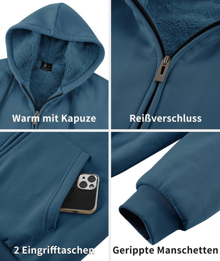 SwissWell Herren Fleecejacke Full Zip Kapuzenjacke Winter Sweatjacke mit Kapuze Gefütterte Hoodie Mä