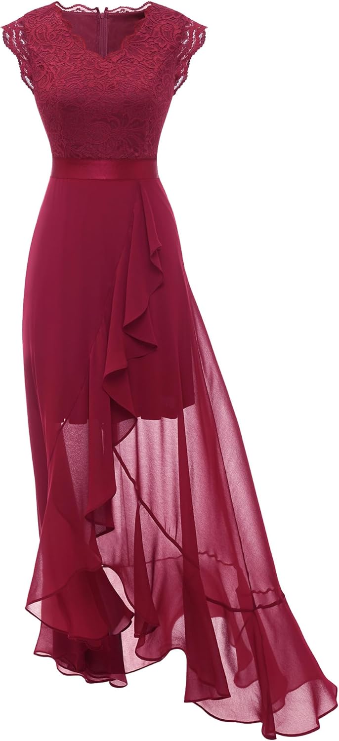 Dressystar Damen Elegant Abendkleider Hochzeit V-Ausschnitt Cocktailkleid Maxi Vokuhila Brautjunferk