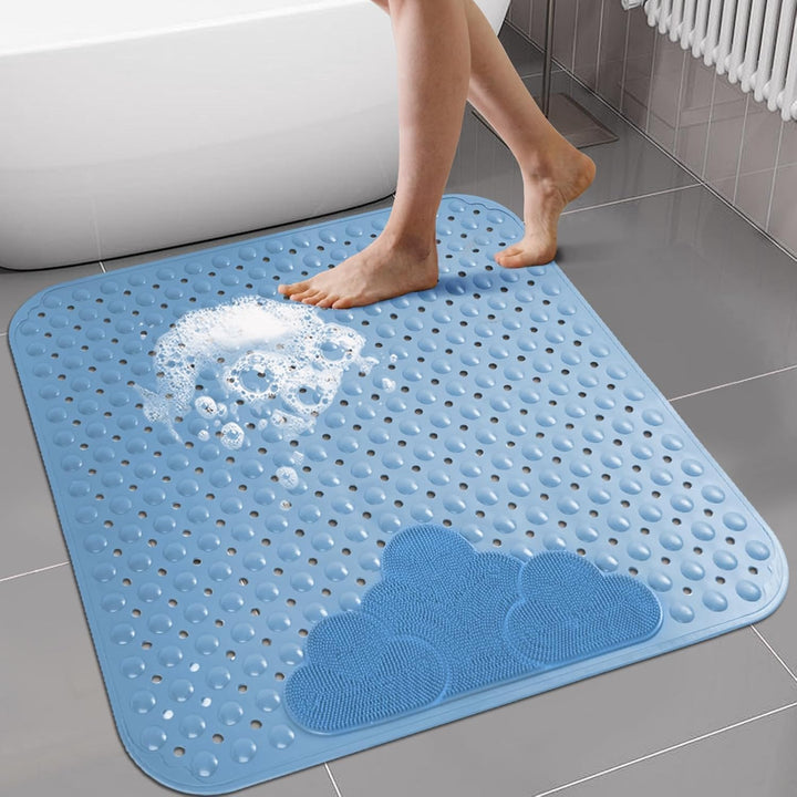 Duschmatte rutschfest 80x80cm,Antirutschmatte Dusche aus TPE,Blau | mit Fussbürsten-Zone,mit Saugnäp