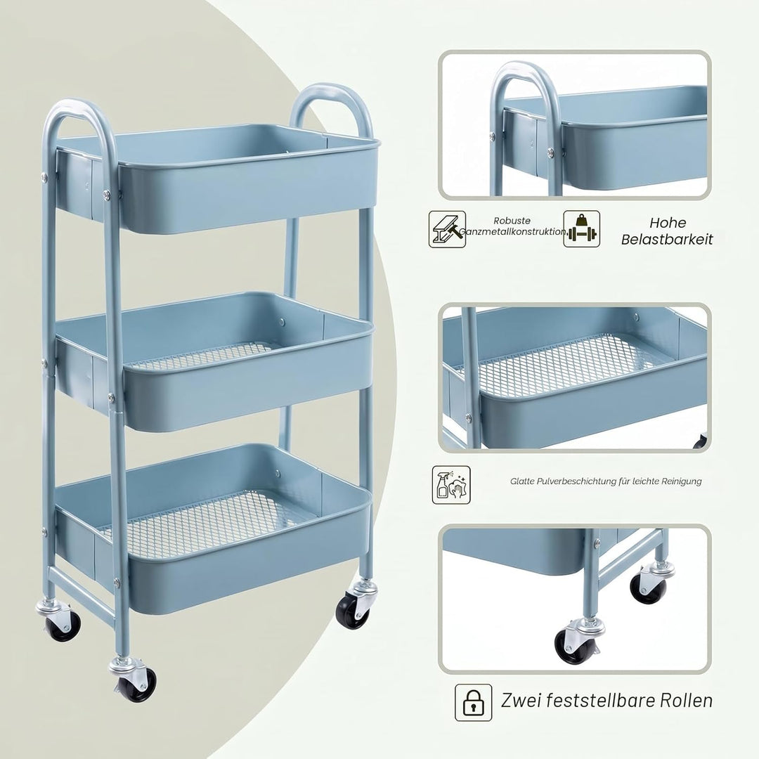 DOEWORKS Rollwagen Küchenwagen Servierwagen Aufbewahrungswagen 3-Etagen Metall Utility Cart mit Räde