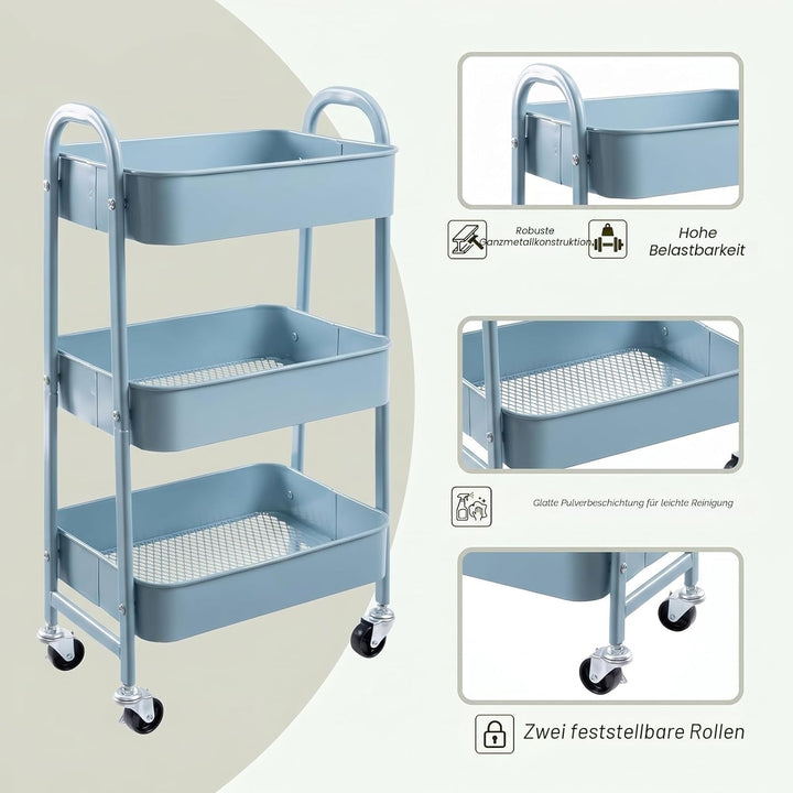 DOEWORKS Rollwagen Küchenwagen Servierwagen Aufbewahrungswagen 3-Etagen Metall Utility Cart mit Räde