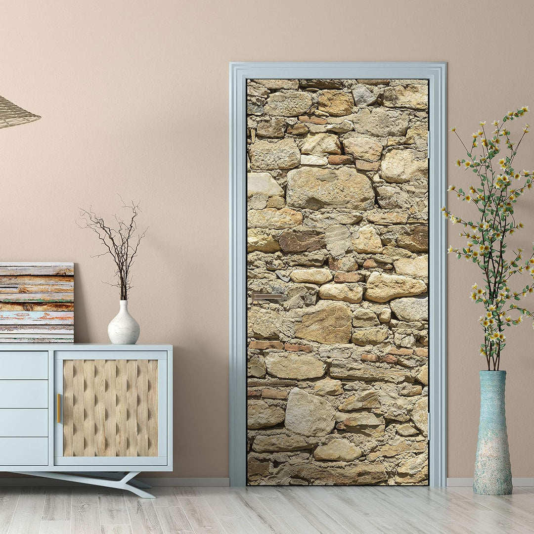 wandmotiv24 Türtapete Alte Steinmauer 90 x 200cm (B x H) - Dekorfolie selbstklebend Sticker für Türe