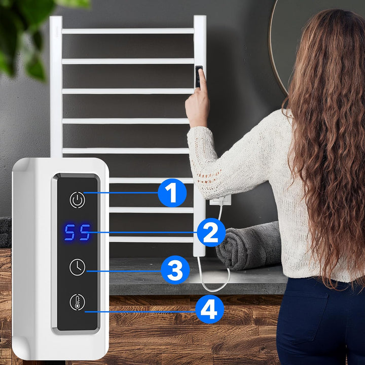 EBERG ETS 200 Handtuchheizkörper 200 W, Thermostat, Timer, Weiss, Weiss