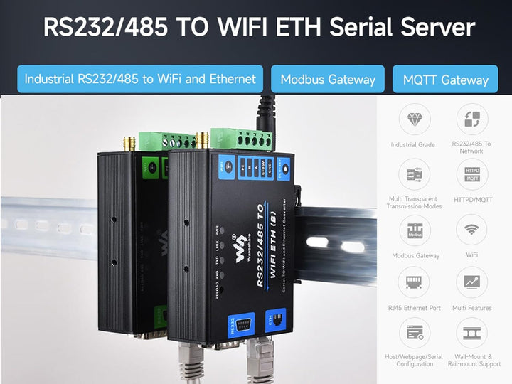 RS232/485 zu WiFi POE Ethernet Serieller Server Konverter, Modbus/MQTT Gateway, Unterstützt Seriell
