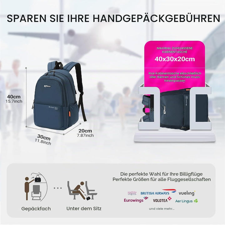 palamea Handgepäck Rucksack 40x20x30 für Wizzair Klein Reiserucksack für Flugzeug Unter Sitzplatz Ta