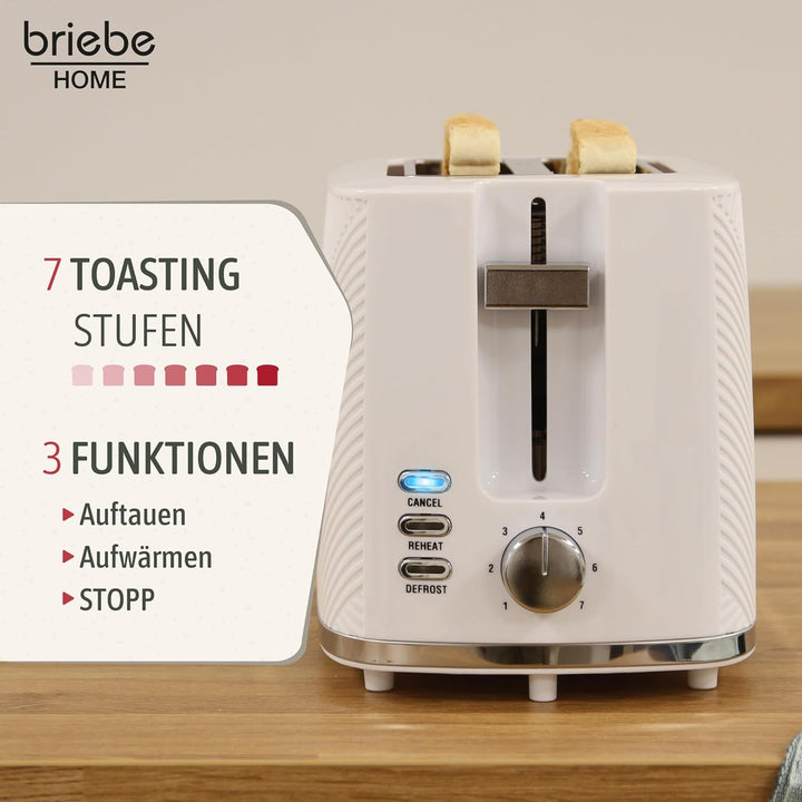 briebe Elegance Toaster Set Breiter Schlitz, 2 Scheiben, 7 Bräunungsstufen + Wasserkocher 1,7L Kabel