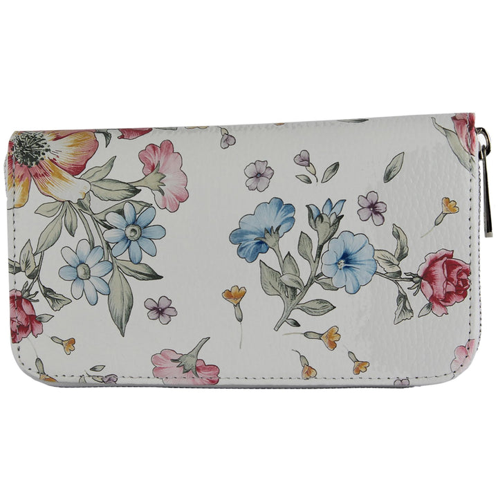 modamoda de - SILBER-P02 - ital. Damen Portemonnaie Echtleder lang, Farbe:Blume-01, Blume-01