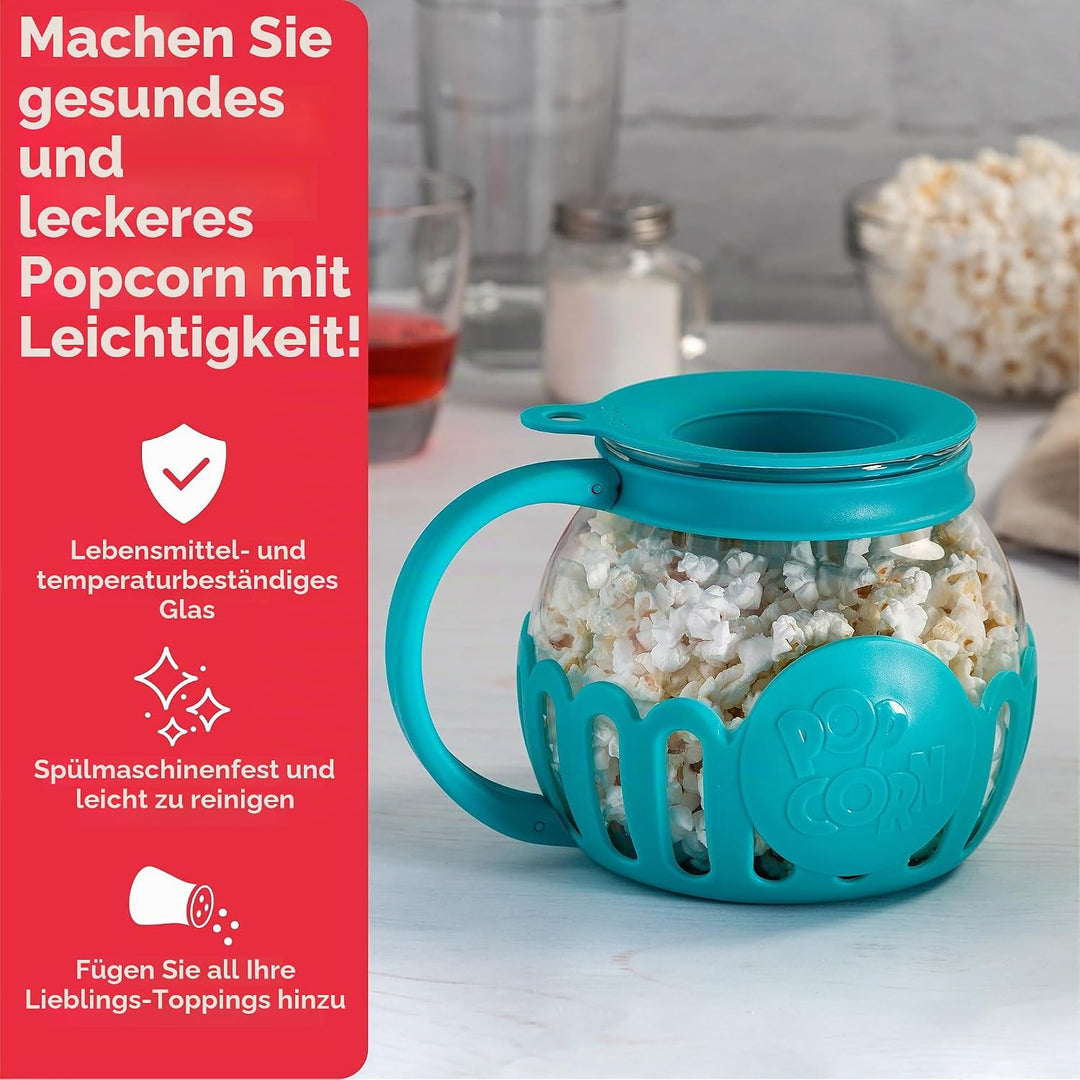 Ecolution Patentierter Mikrowellen-Popcorn-Popper, Borosilikatglas Kunststoff, blaugrün 1.5-Quart Sn