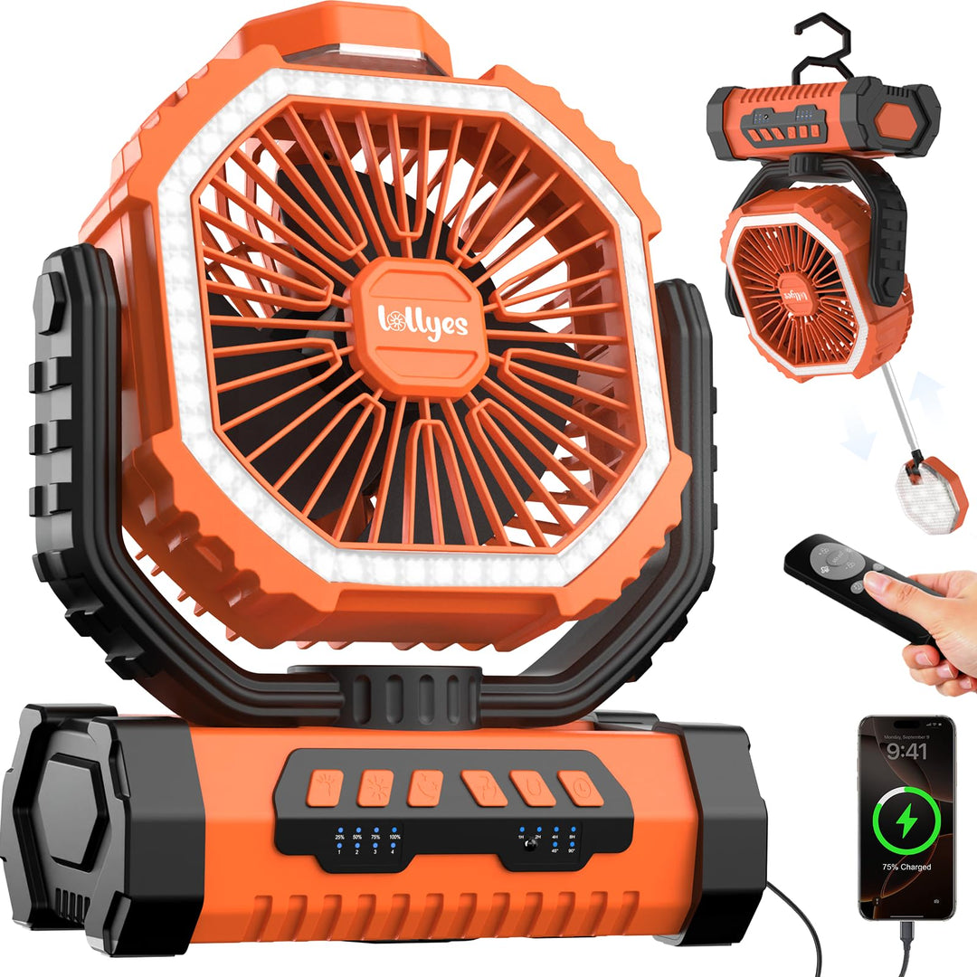 Outdoor Camping Ventilator mit Licht, 20000mAh Akku, wiederaufladbarer tragbarer Ventilator mit Fern
