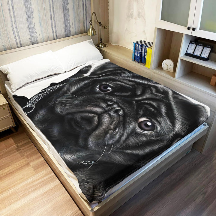Decke Schwarzer Mops Kuscheldecken Weich Flanell Fleecedecke Bettüberwurf(150x200cm) 150 x 200 cm, 1