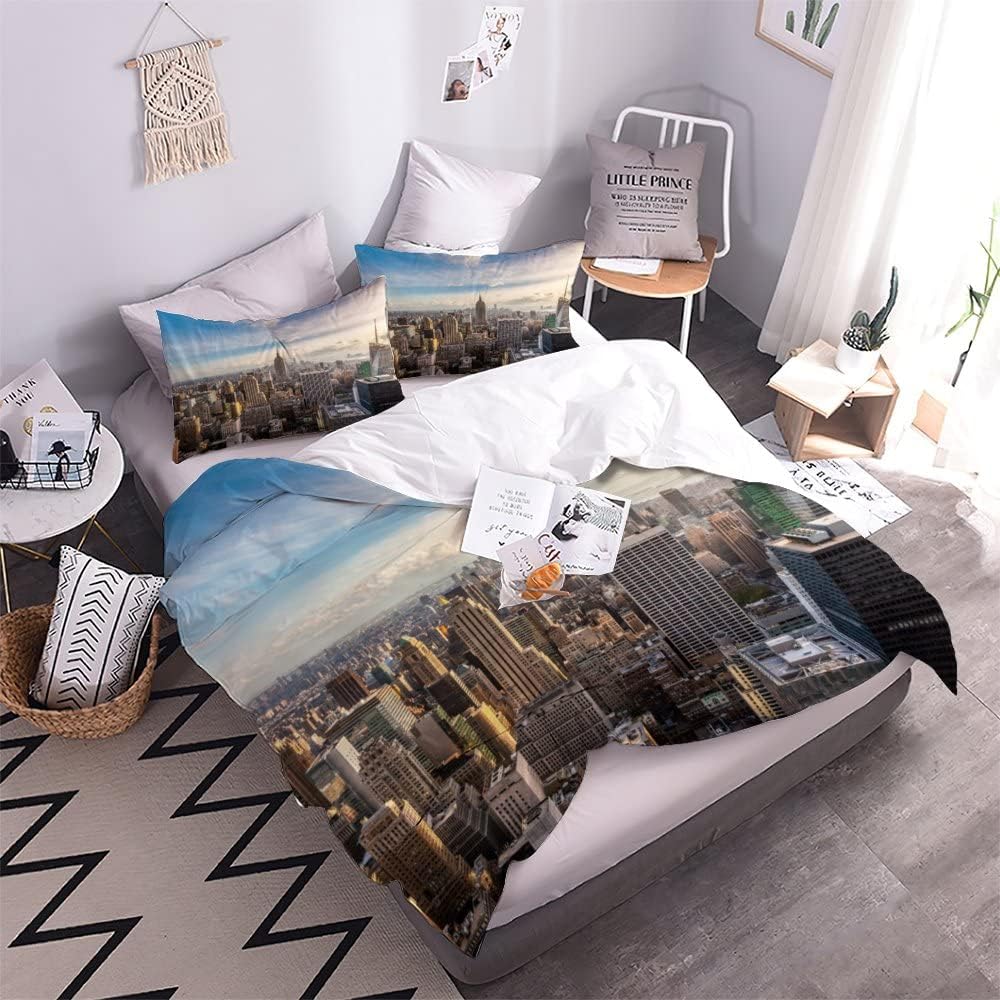 Skyline Von New York Bettwäsche 135×200 Weiche Mikrofaser 3d Druck Stadt-Landschaft Bettbezug mit Re