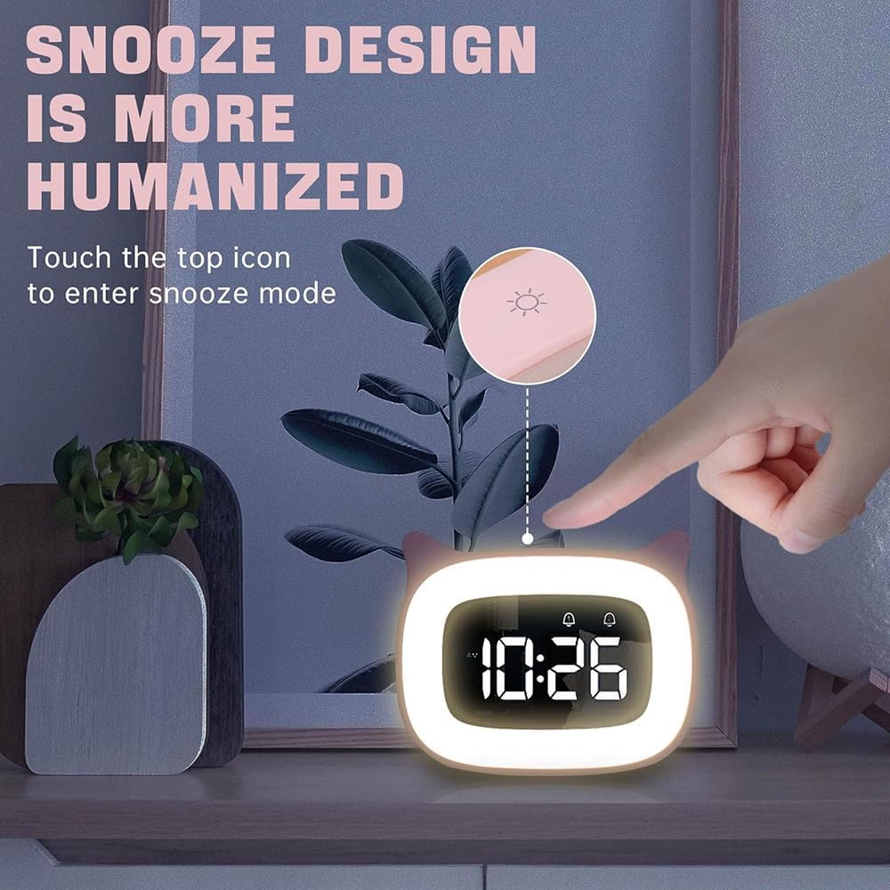 Kinderwecker Digital, Wecker mit Licht, 18 Musik Klingeltöne, 5 Helligkeitsmodi, 12/24 Stunden, USB-