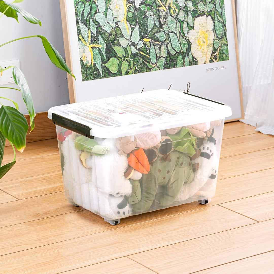 Cetomo,35L*4,4er-Pack, Aufbewahrungsbox mit deckel,Aufbewahrungsboxen, mit Clips, stapelbar, Wohnzim