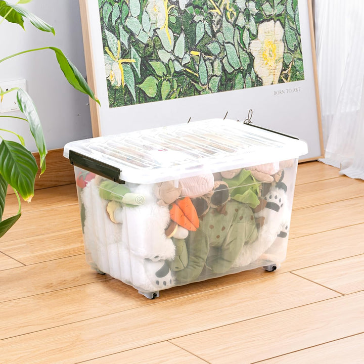 Cetomo,35L*4,4er-Pack, Aufbewahrungsbox mit deckel,Aufbewahrungsboxen, mit Clips, stapelbar, Wohnzim