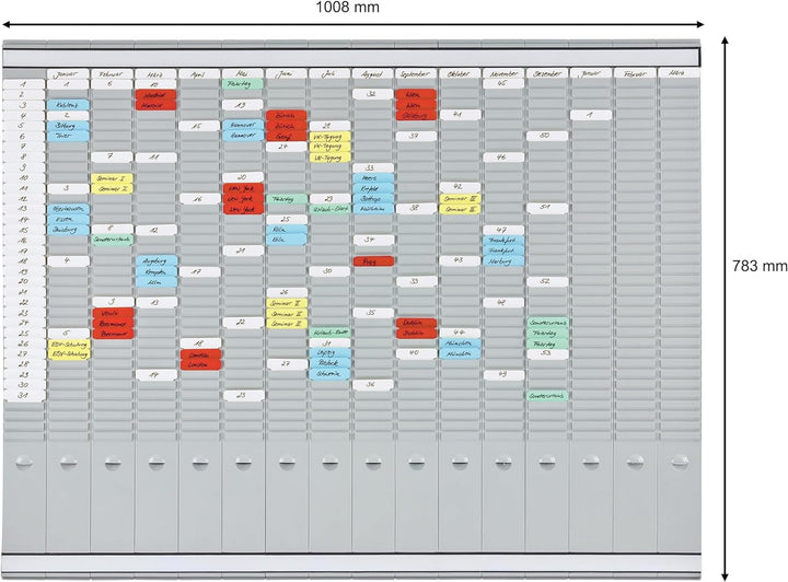 FRANKEN T-Kartentafel Jahresplaner für 15 Monate plus Index, 100,8 x 78.3 cm, 16 Träger, 35 Schlitze