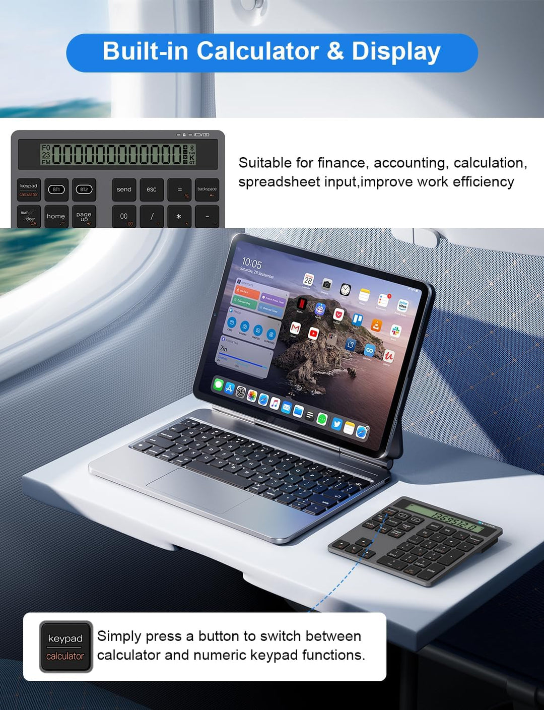 Bluetooth Nummernblock Taschenrechner Wiederaufladbar - 2-in-1 Kabelloser & Kabelgebundener Ziffernb