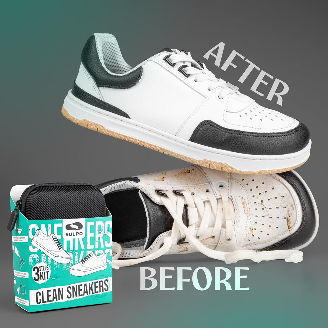 SULPO Sneaker Reinigungsset – pH-Neutrale Schuhputzsets, Bürste & Mikrofasertuch, Schonend für Leder