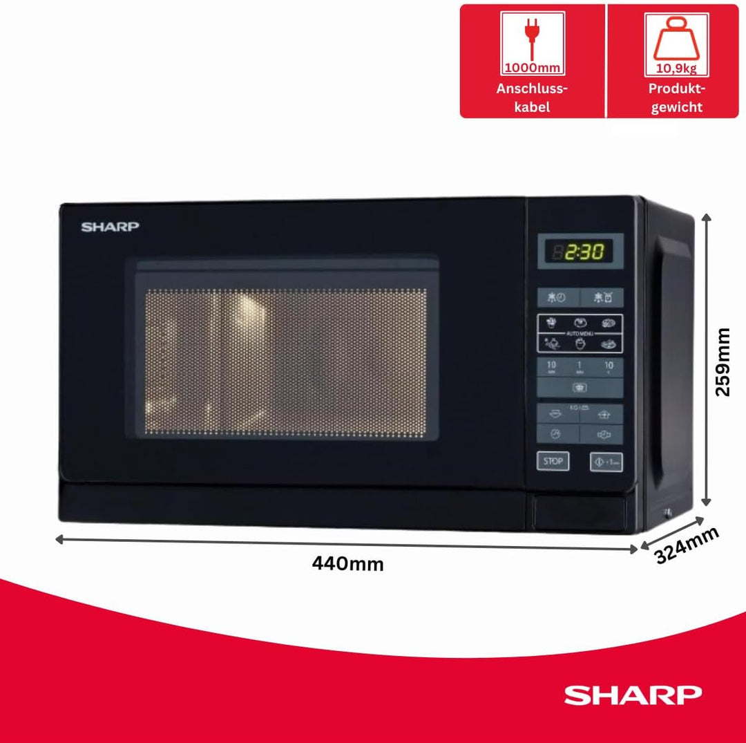 Sharp R242BKW Solo-Mikrowelle / 20 L / 800 W / 5 Leistungsstufen / 8 Automatikprogramme / Gewicht un