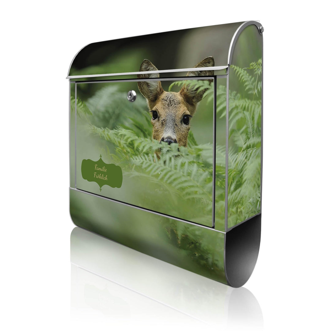 banjado® Design Briefkasten personalisiert mit Motiv REH 39x47x14cm & 2 Schlüssel/Briefkasten Stahl