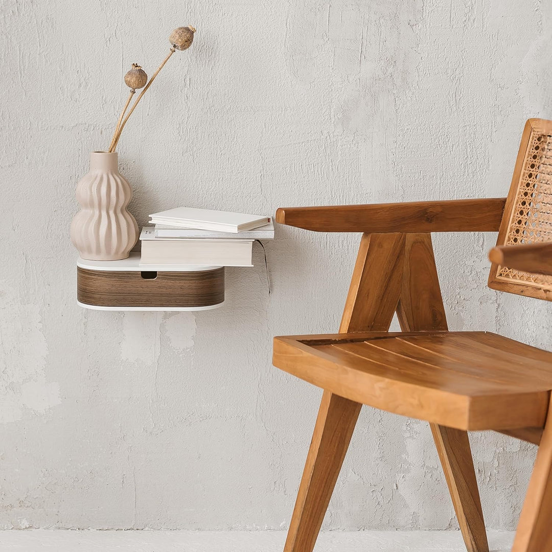 Valiai Schweberegal mit Schublade – Hängendes Wandregal Holz – Hängende kleine Wandregale mit Schubl