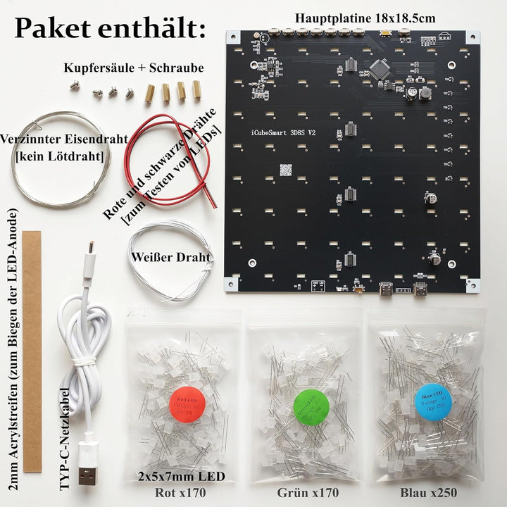 iCubeSmart 8x8x8 LED Cube Elektronik Bausatz DIY Electronic Kit DIY Löten Bausatz (3D8S-MULTI) Multi