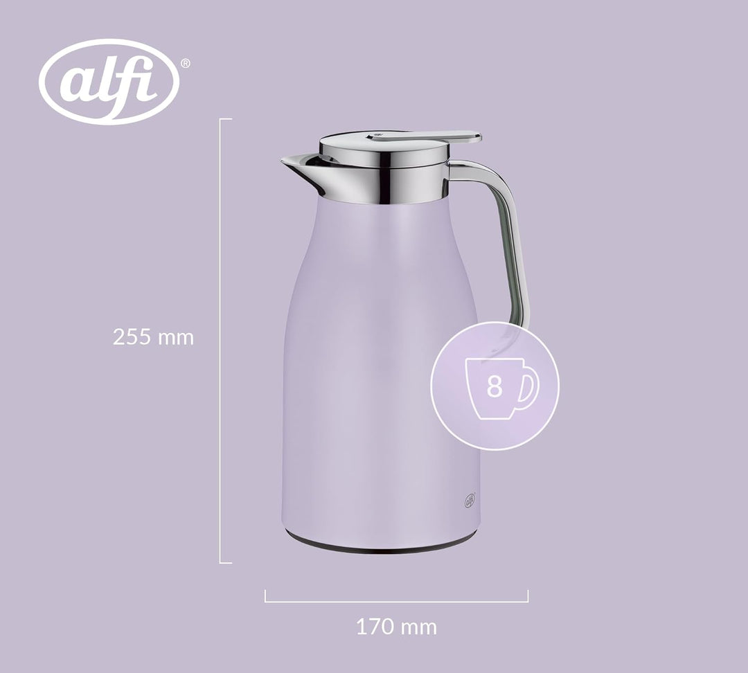 alfi SKYLINE 1,0l, pastel lavendel, Edelstahl-Isolierkanne mit hygienischem Hartglaseinsatz, Drehver