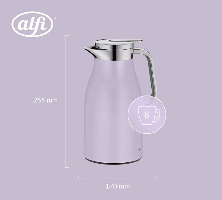 alfi SKYLINE 1,0l, pastel lavendel, Edelstahl-Isolierkanne mit hygienischem Hartglaseinsatz, Drehver