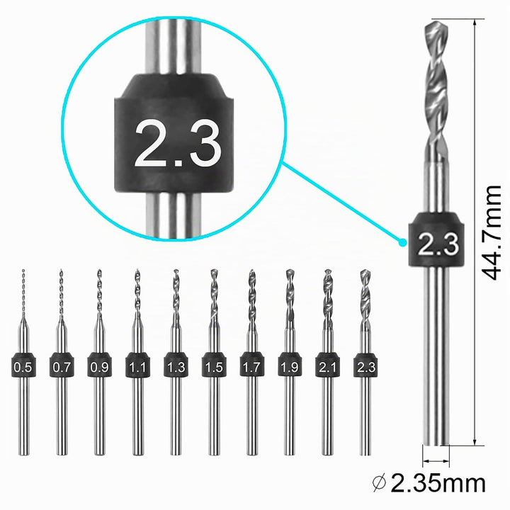 ARROWMAX PCB Bohrer Set, Grössenmarkierung, 0.5mm-2.3mm, 2.35mm Schaft, Hartmetall Mikrobohrer, Loch