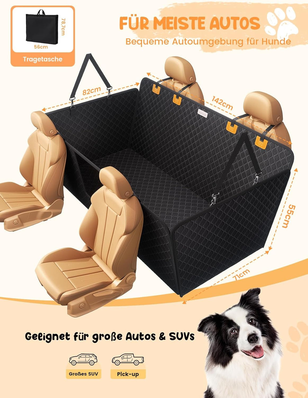 Lamicall Hundedecke Auto Rückbank, Autoschondecke Hund - [TOP Reissfestigkeit] wasserdichte Hundemat