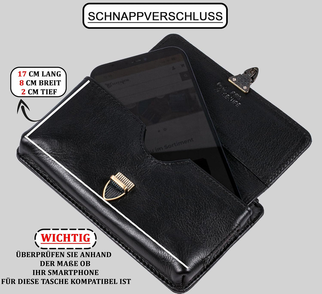 MATADOR Echt Leder Universal Handy-Tasche Holster Gürteltasche Schnappverschluss Quer für Handys bis